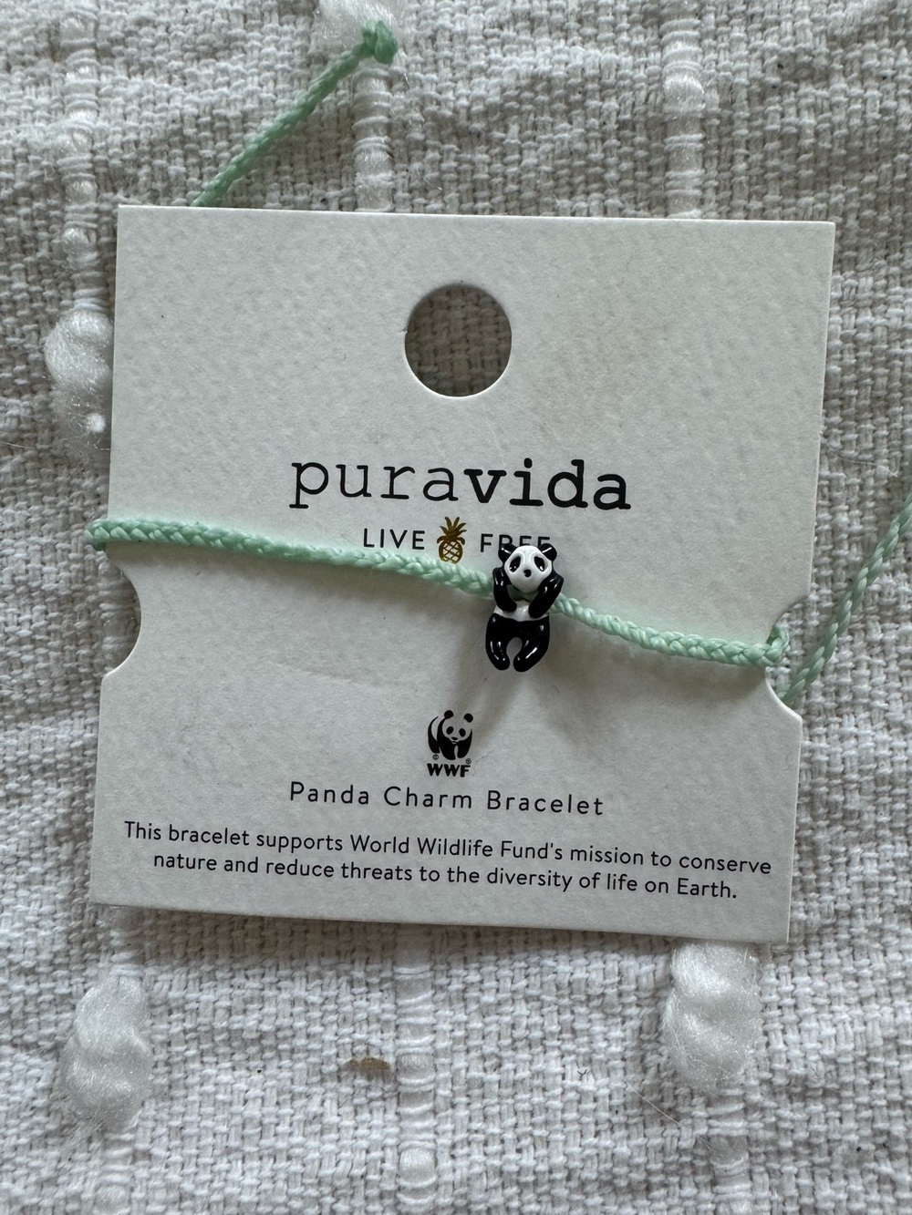 New Pura Vida Aqua mint green panda charm rope bracelet adjustable collectors